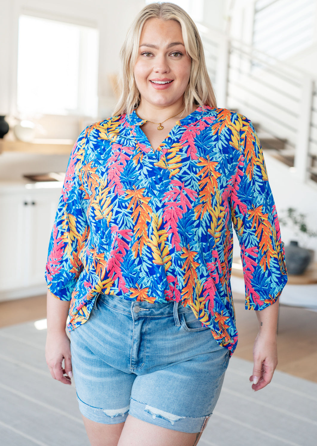 DEAR SCARLETT- Lizzy Top in Blue and Pink Branches